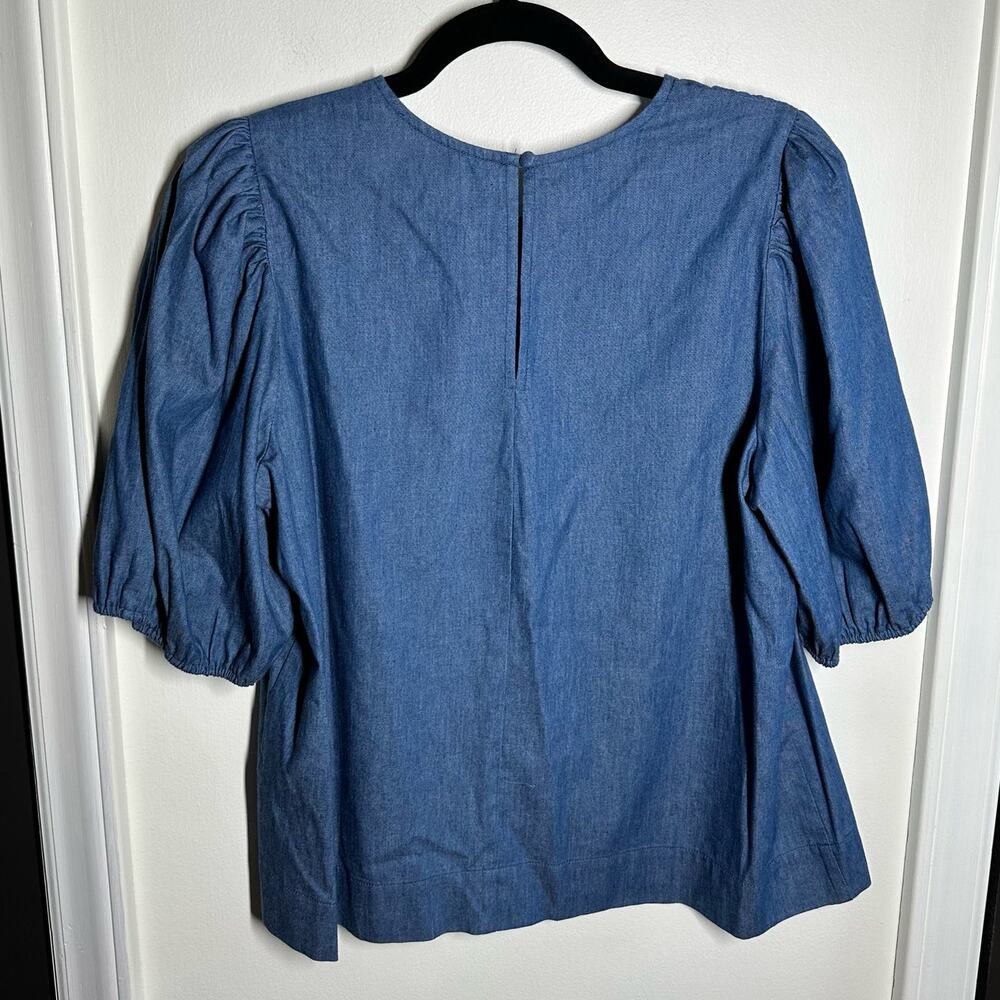 Veronica M Women's Chambray Puff Sleeve Blouse Size Medium - Picture 4 of 6